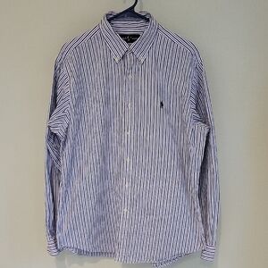 Ralph Lauren Blue and White Casual Button Down Striped Shirt Size L 100% Cotton